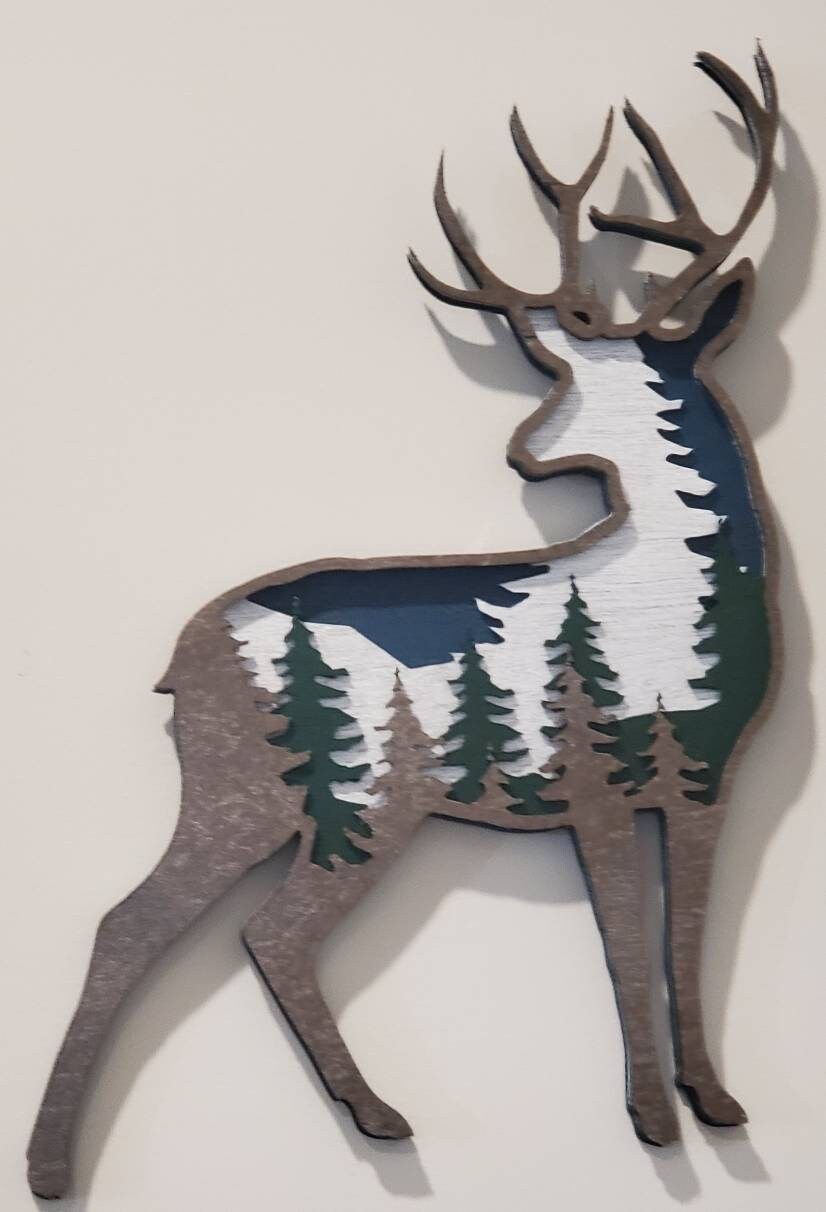 Deer and Woodland Scene layered wooden sign