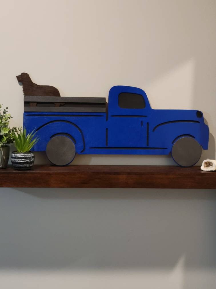 Rustic Blue Truck With Dog