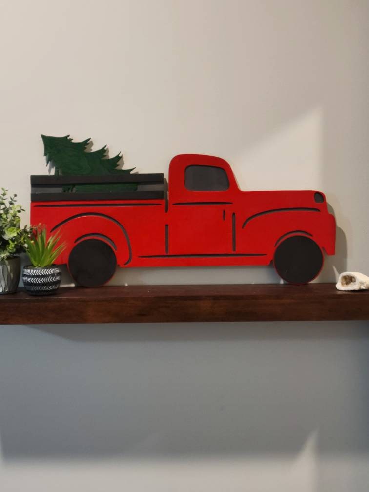 Rustic Red Truck With Christmas Tree