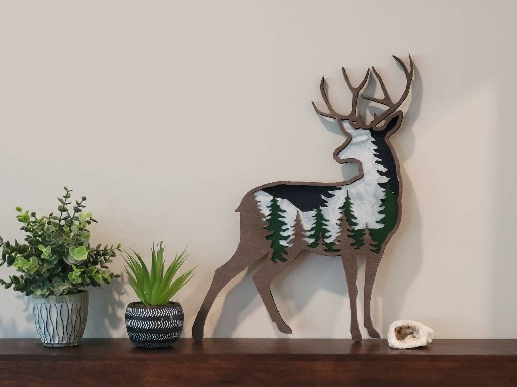 Deer and Woodland Scene layered wooden sign