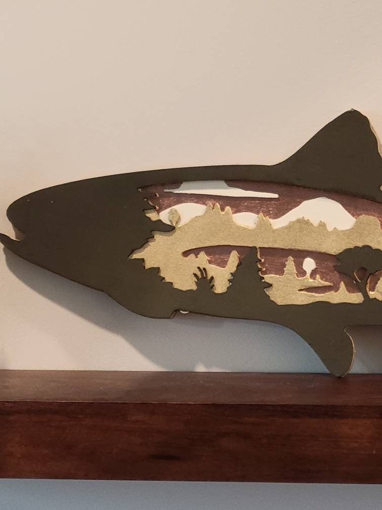 Rustic Trout Layered Wooden Sign