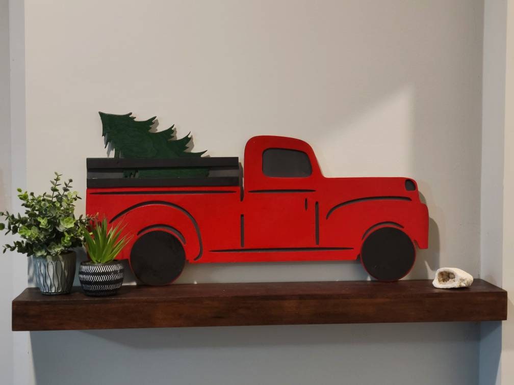Rustic Red Truck With Christmas Tree